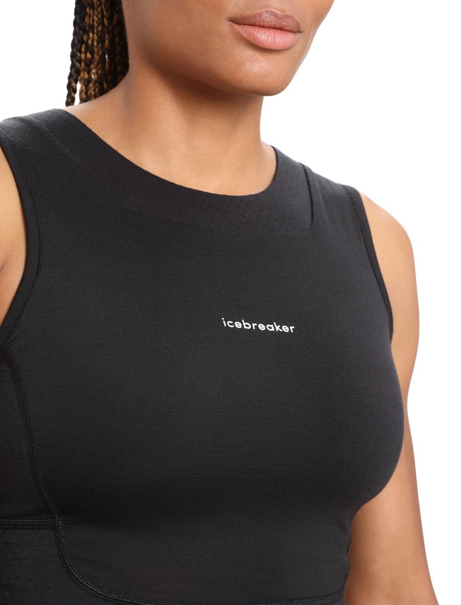 Women's Icebreaker ZoneKnit™ Merino Cropped Bra-Tank T Shirts Black | CA 1373XYUF